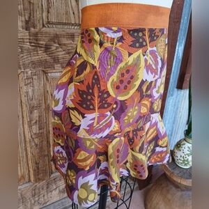 Vintage Apron Handmade Colorful Leaf Print Fall Handcrafted Kitchen Dress